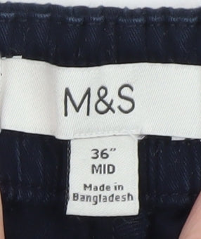 Marks and Spencer Men's Blue Chino Shorts Size L 36in Elastic Waist