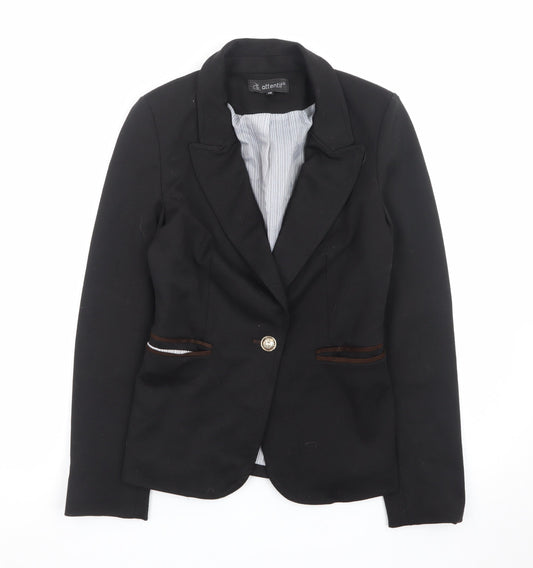Attentif Women's Black Slim Fit One-Button Blazer Size 10