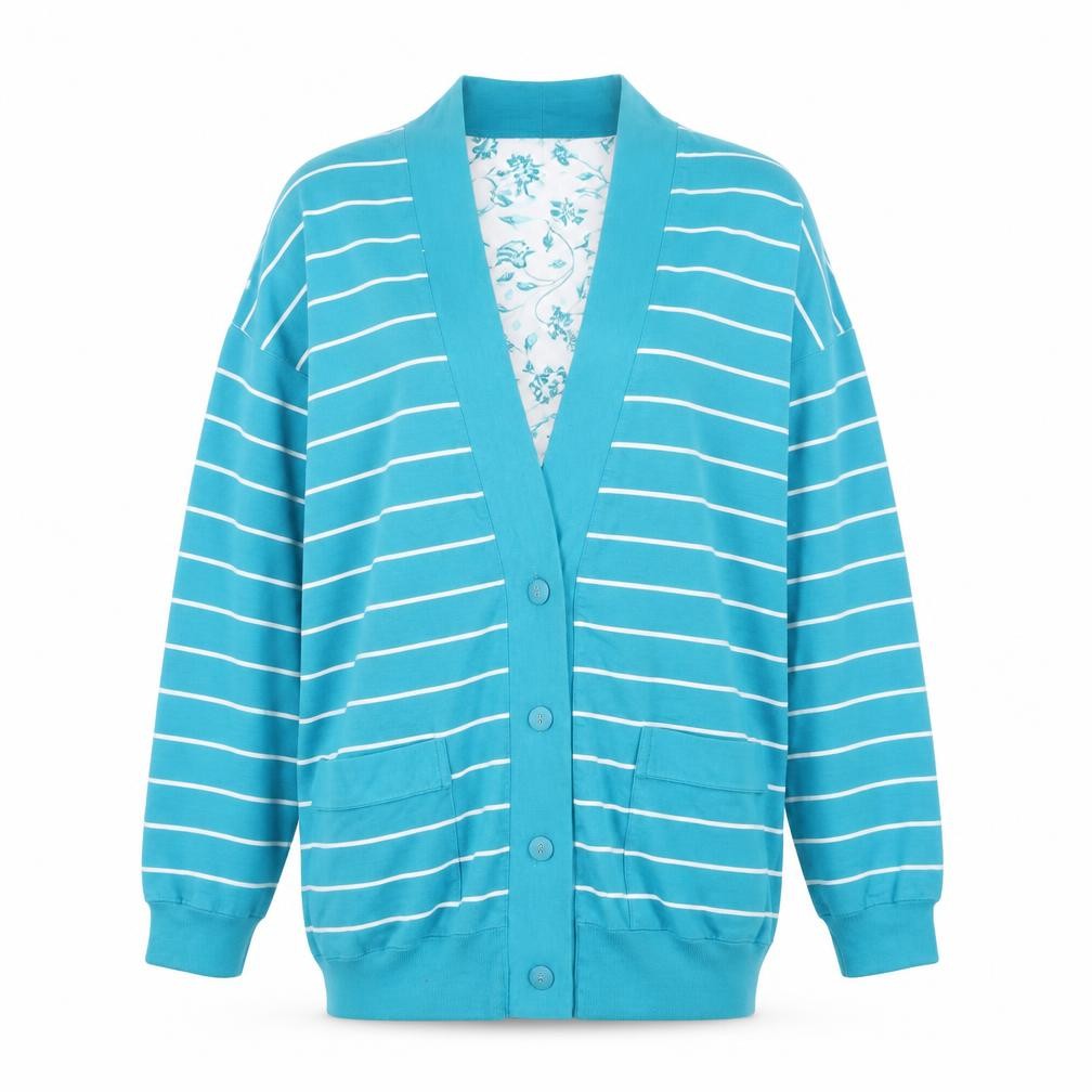 Blast Point Women's Blue Striped Petites Cardigan M Relaxed Fit