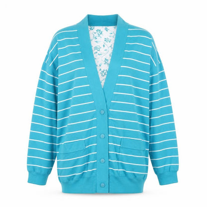 Blast Point Women's Blue Striped Petites Cardigan M Relaxed Fit