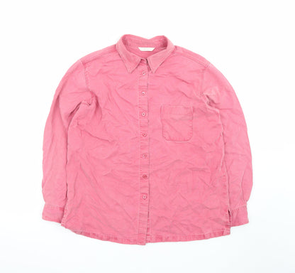 Marks and Spencer Women Pink Cotton Long Sleeve Button-Up Shirt UK 16