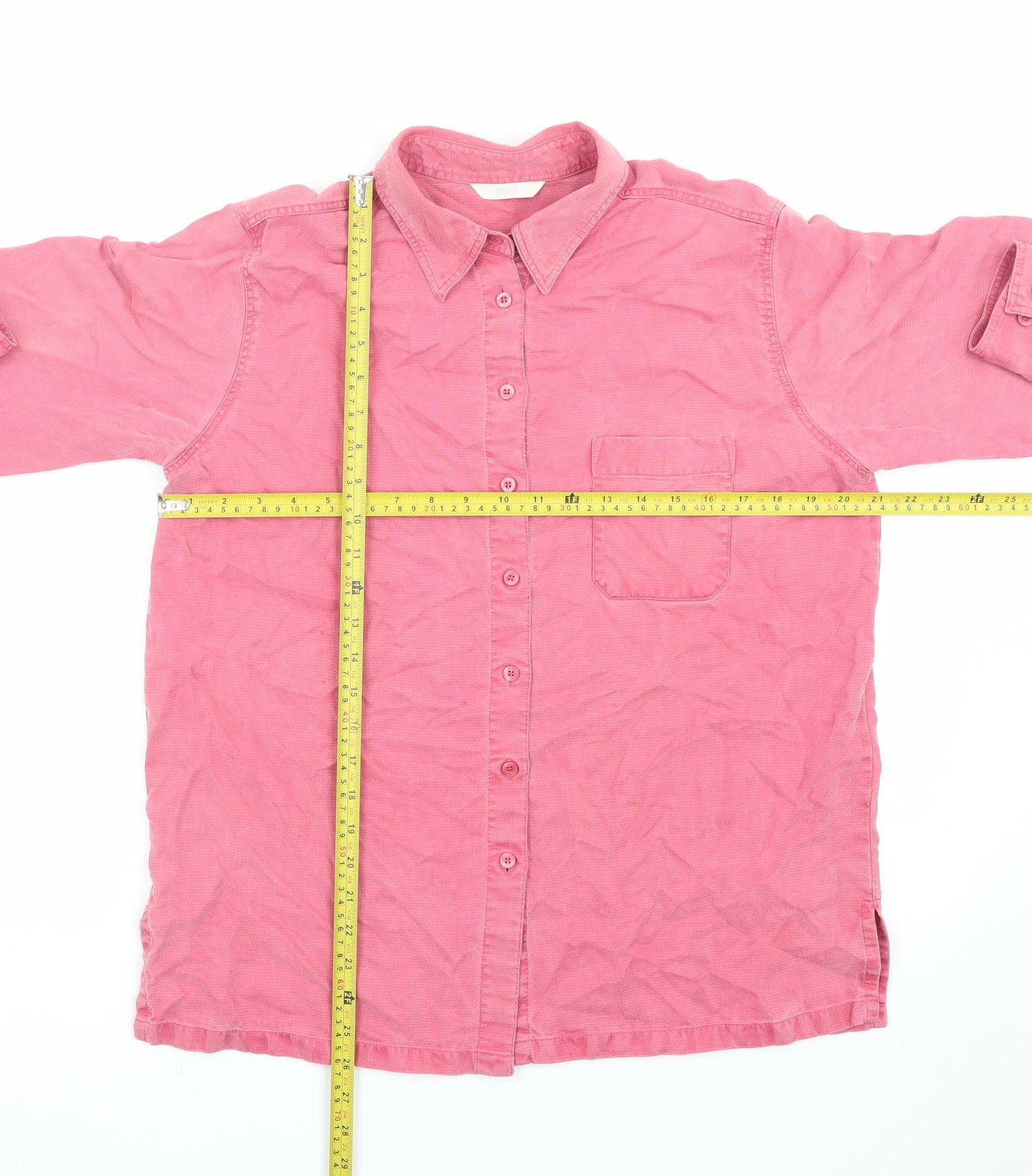 Marks and Spencer Women Pink Cotton Long Sleeve Button-Up Shirt UK 16