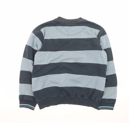 Fred Perry Men's Blue Striped Crew Neck Pullover Sweatshirt L