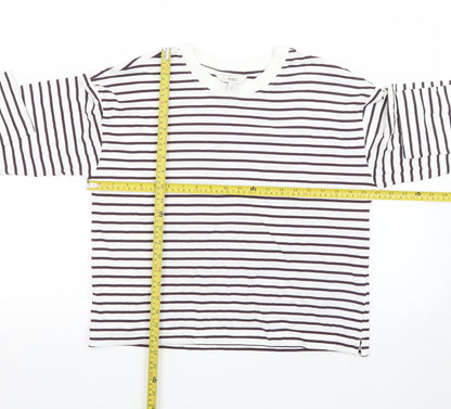 Marks and Spencer Womens White Striped Long Sleeve Cotton T-Shirt Size 12