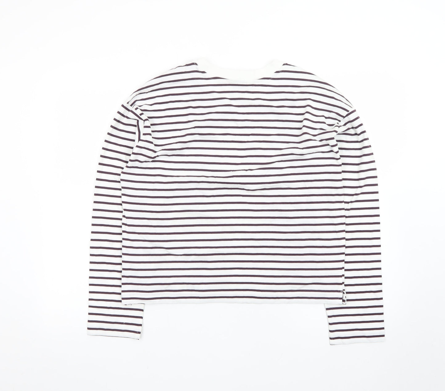 Marks and Spencer Womens White Striped Long Sleeve Cotton T-Shirt Size 12
