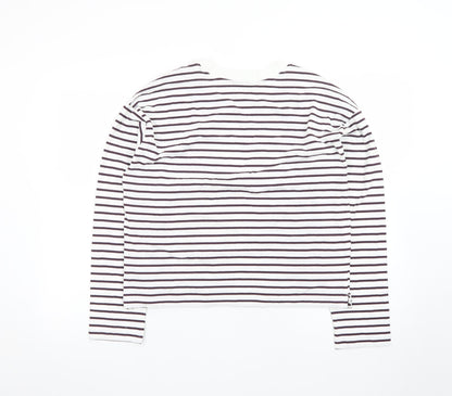 Marks and Spencer Womens White Striped Long Sleeve Cotton T-Shirt Size 12