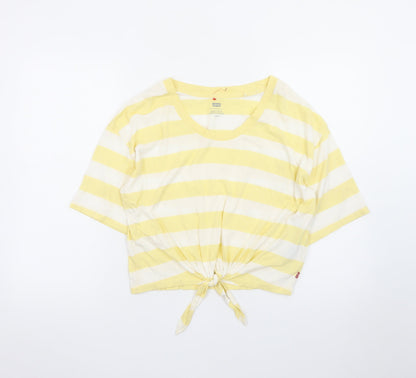 Levi's Women Yellow Striped Cropped T-Shirt Size S Casual Summer