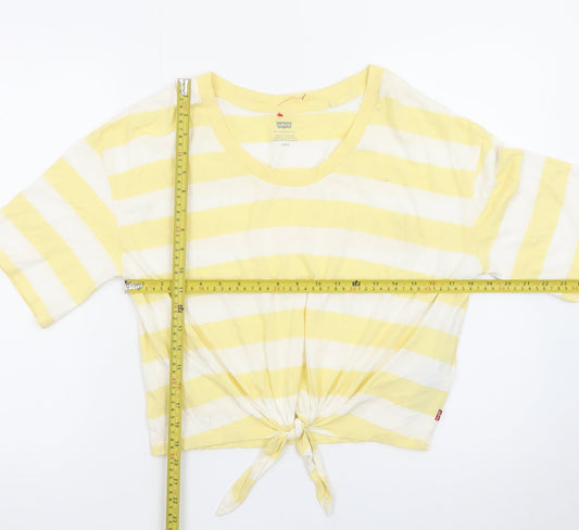 Levi's Women Yellow Striped Cropped T-Shirt Size S Casual Summer