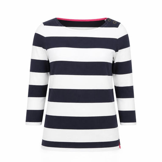 Boden Women’s Blue White Striped 3/4 Sleeve Cotton Boat Neck Top UK 10