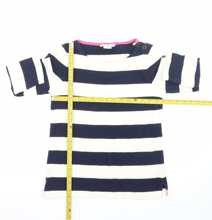 Boden Women’s Blue White Striped 3/4 Sleeve Cotton Boat Neck Top UK 10