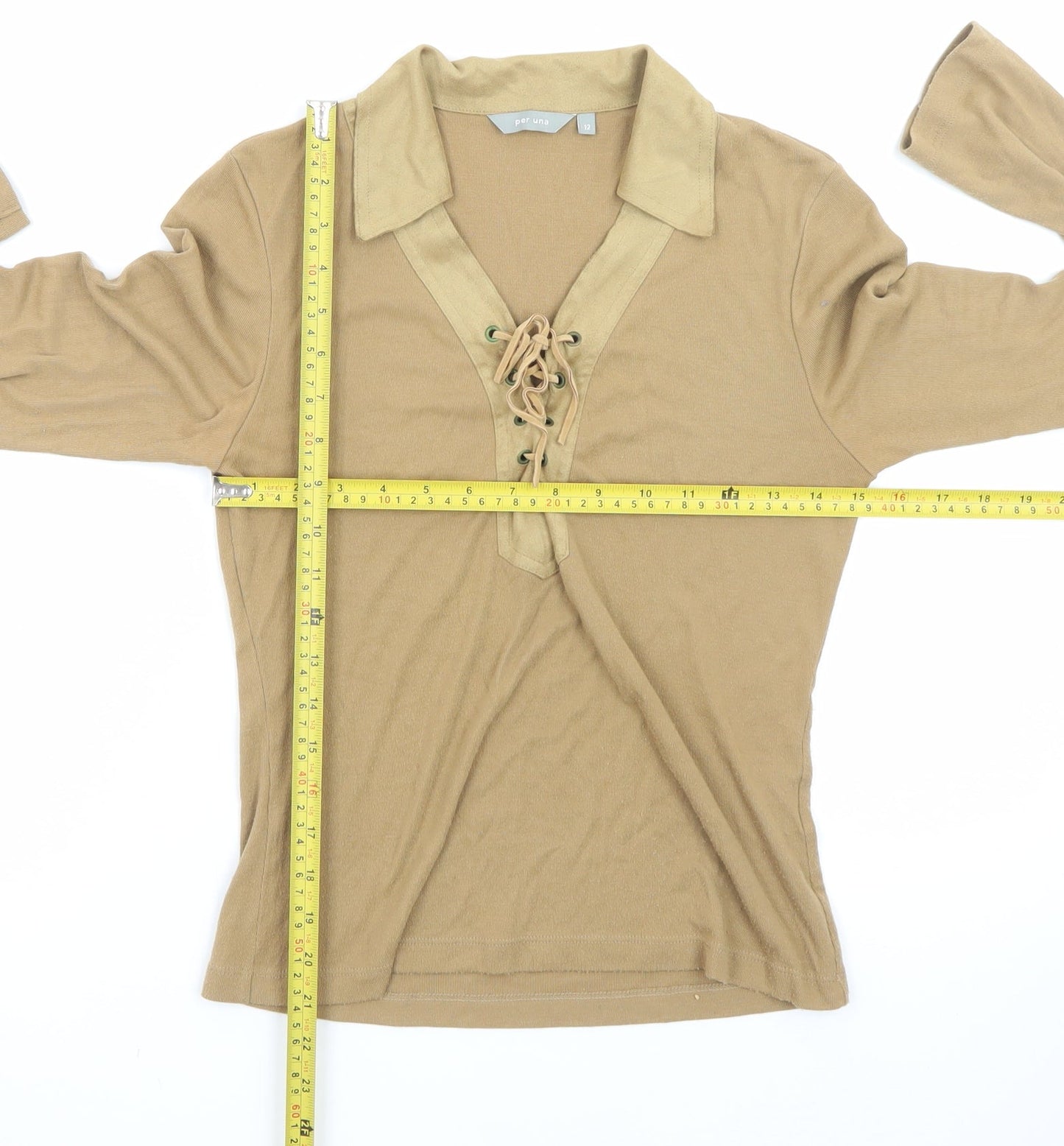 Marks and Spencer Per Una Women’s Beige Lace Up Long Sleeve Blouse UK 12