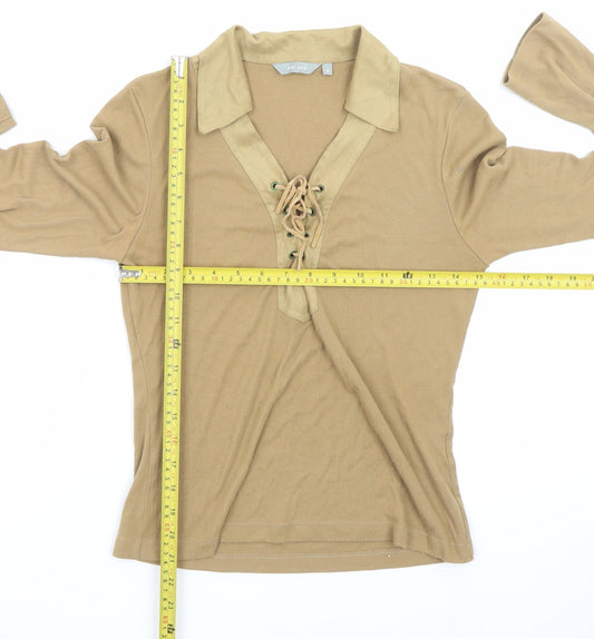 Marks and Spencer Per Una Women’s Beige Lace Up Long Sleeve Blouse UK 12