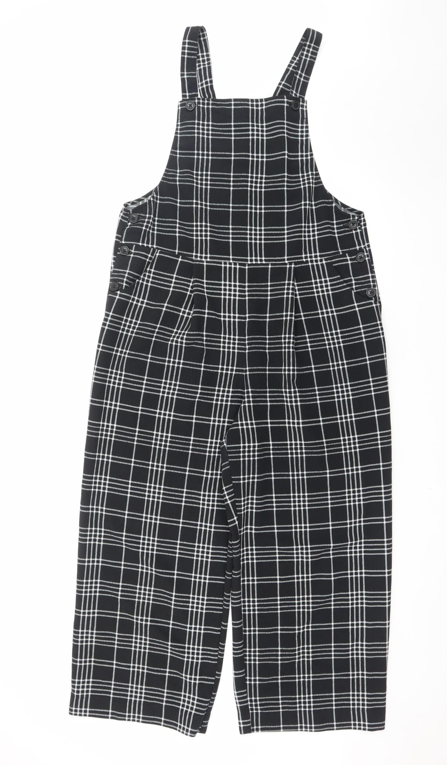 Monki Womens Black Checked Dungaree Jumpsuit Size M Regular Fit