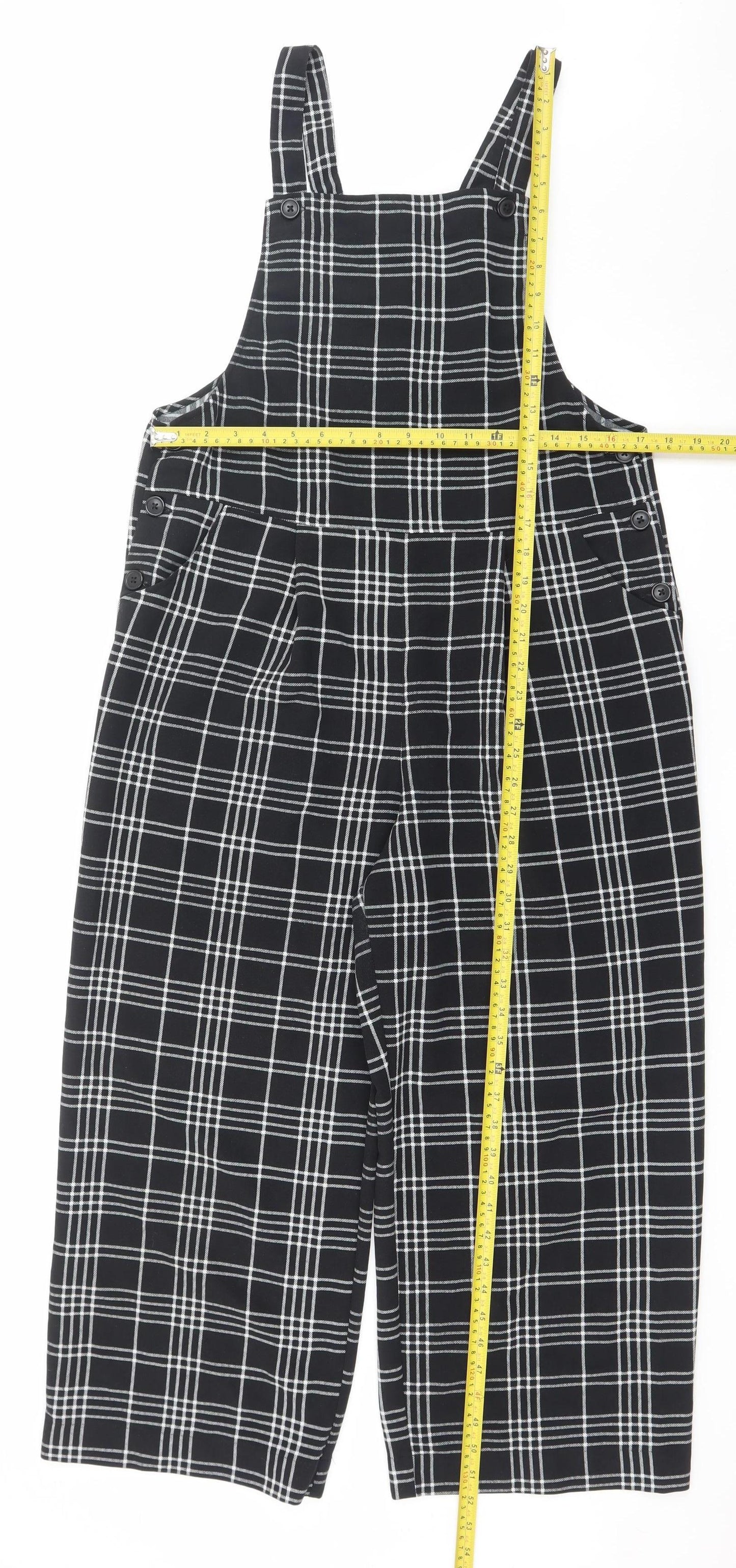 Monki Womens Black Checked Dungaree Jumpsuit Size M Regular Fit
