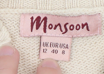 Monsoon Women Beige Full Zip Cardigan Size 12 Cotton Blend