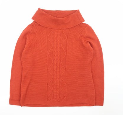 ISLE Essentials Women's Orange Cowl Neck Cable Knit Jumper Size 18-20