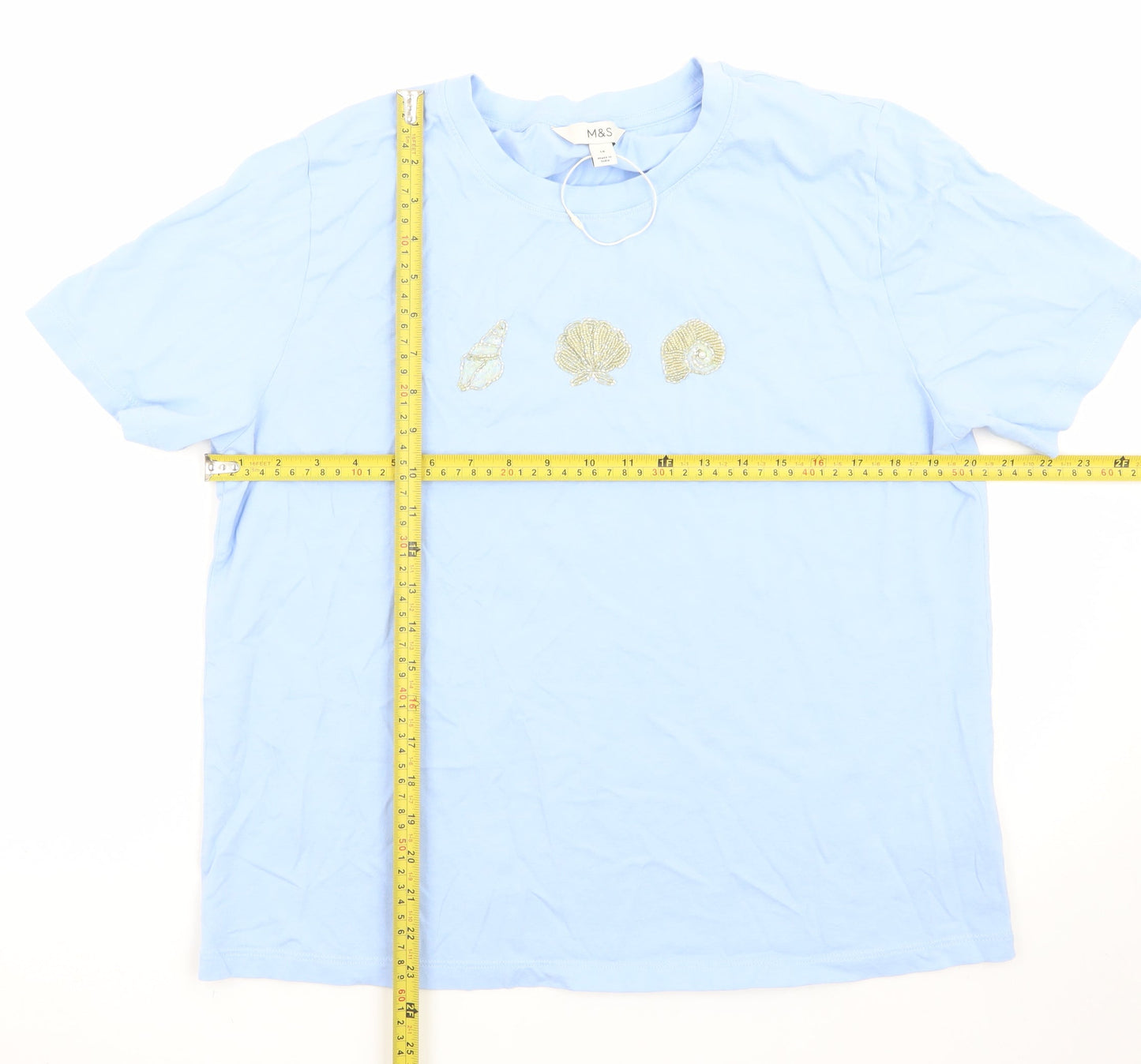 Marks and Spencer Women's Blue Embroidered Shell T-Shirt Size 14