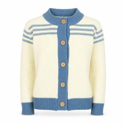 The Final Touch Women’s Ivory Blue Knit Button Cardigan M