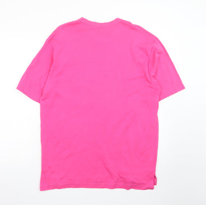 Zara Women Pink Relaxed Fit Cotton Crew Neck T-Shirt Size 14