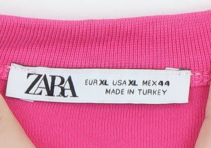 Zara Women Pink Relaxed Fit Cotton Crew Neck T-Shirt Size 14