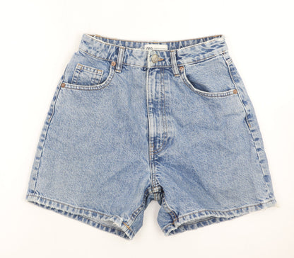 Zara Women Blue High Rise Mom Denim Shorts Size 8