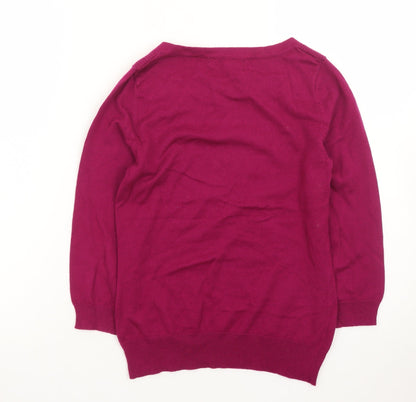 Laura Ashley Women's Pink Boat Neck Button Trim Cotton Jumper Size 8