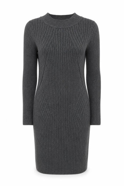 New Look Women Grey Ribbed Knit Bodycon Long Sleeve Dress Size 10