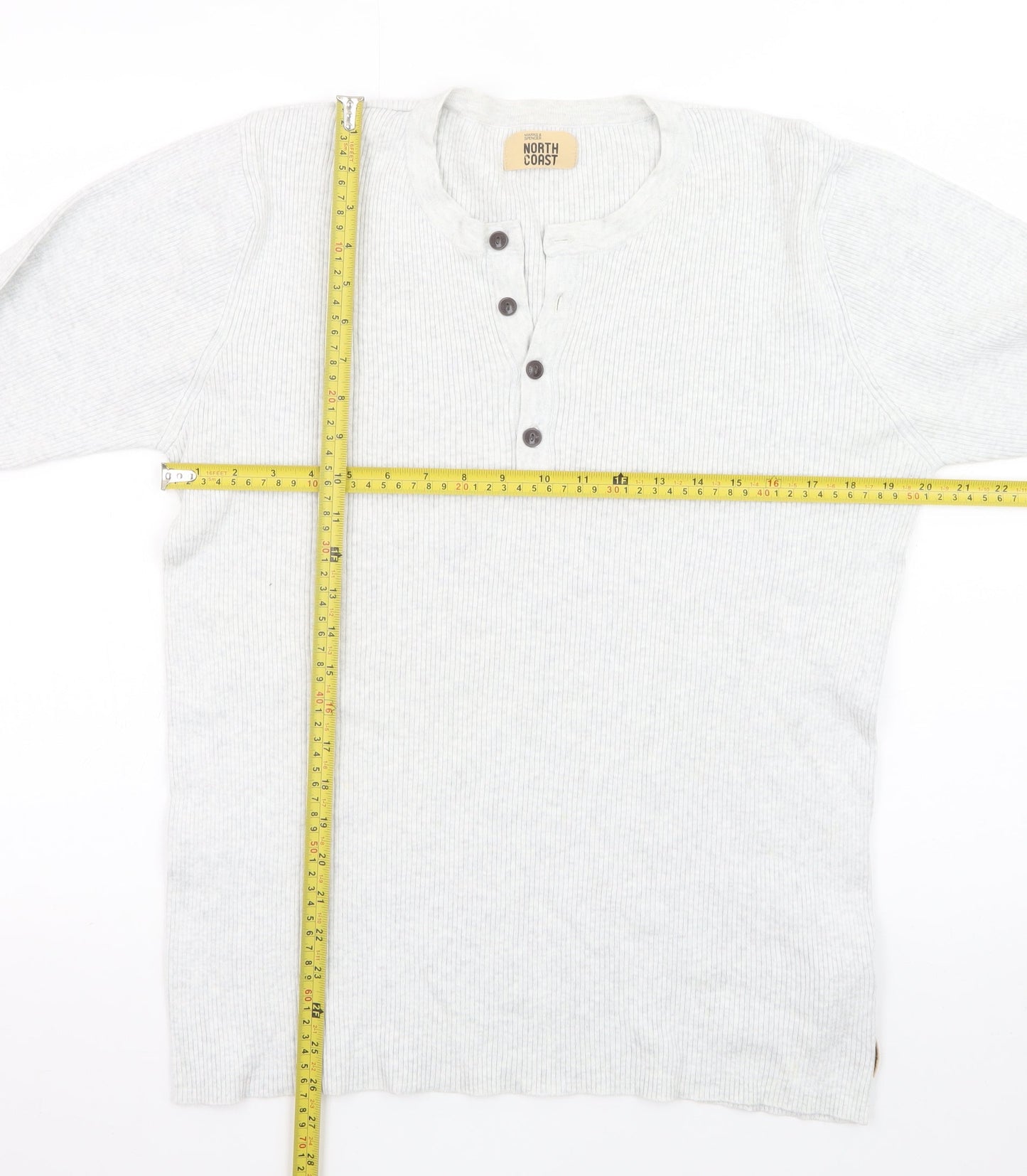 Marks and Spencer Men’s Grey Henley Long Sleeve T-Shirt Size L