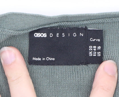 ASOS DESIGN Women’s Green Wrap Bodysuit UK 20 Curve Long Sleeve Cotton