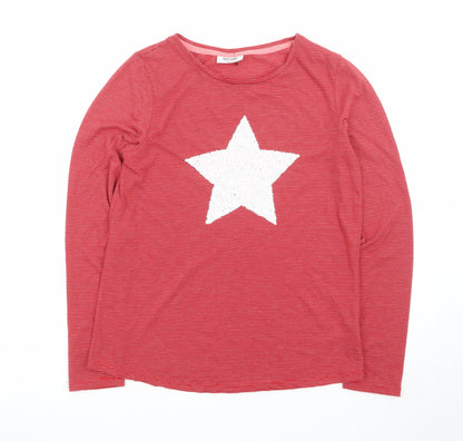 NOCOZO Womens Red Striped Star Sequin Long Sleeve T-Shirt UK 12