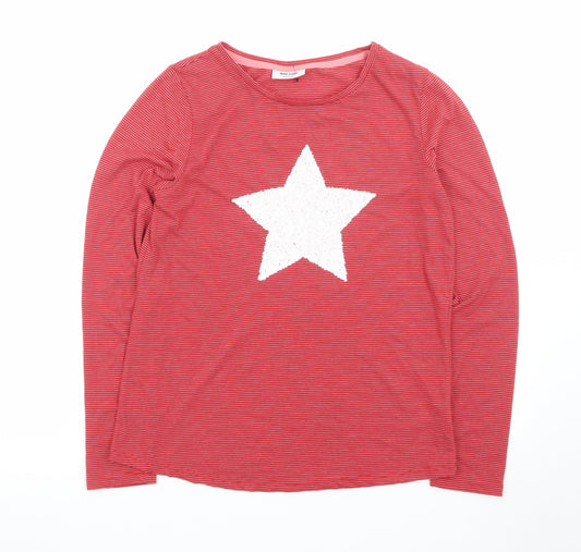 NOCOZO Womens Red Striped Star Sequin Long Sleeve T-Shirt UK 12