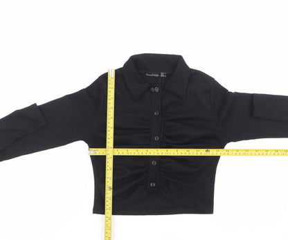 boohoo Womens Black Cropped Button-Up Shirt UK 8 Long Sleeve