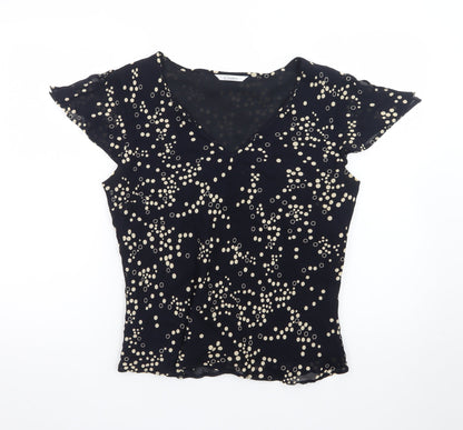 J Taylor Women’s Black Polka Dot V-Neck Chiffon Blouse Size 14