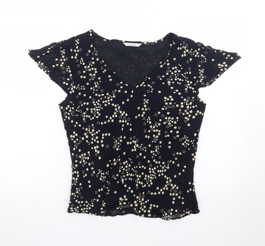 J Taylor Women’s Black Polka Dot V-Neck Chiffon Blouse Size 14