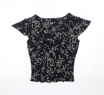 J Taylor Women’s Black Polka Dot V-Neck Chiffon Blouse Size 14