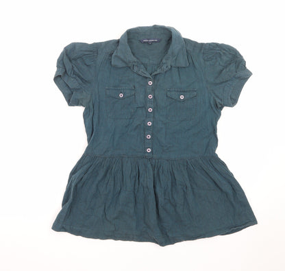 French Connection Women's Blue Cotton Collared Tunic Blouse Size 12