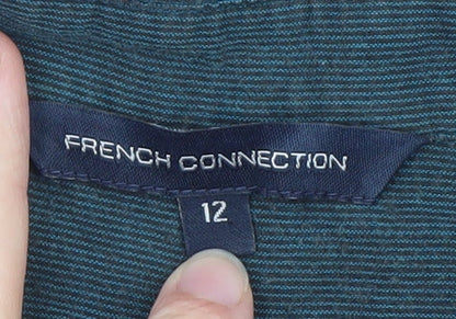 French Connection Women's Blue Cotton Collared Tunic Blouse Size 12