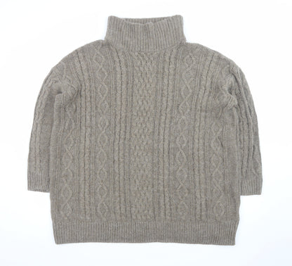 H&M Women’s Beige Cable-Knit Roll Neck Jumper XL Acrylic Blend