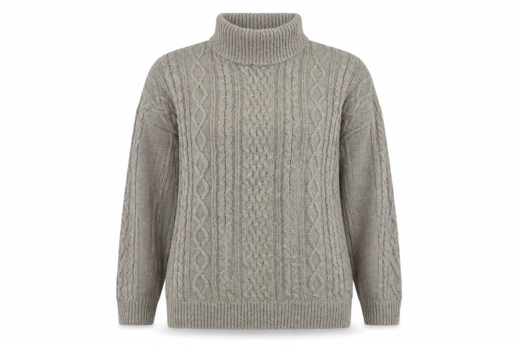 H&M Women’s Beige Cable-Knit Roll Neck Jumper XL Acrylic Blend