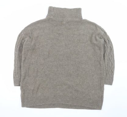 H&M Women’s Beige Cable-Knit Roll Neck Jumper XL Acrylic Blend