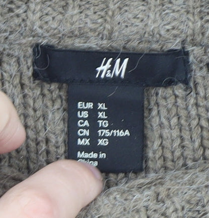 H&M Women’s Beige Cable-Knit Roll Neck Jumper XL Acrylic Blend
