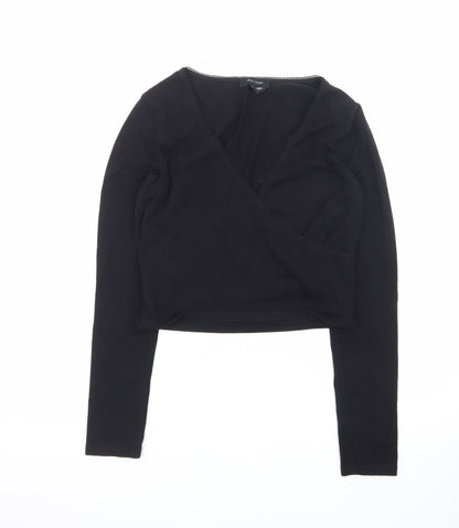 New Look Women's Black Long Sleeve Wrap Jersey Top Size 14