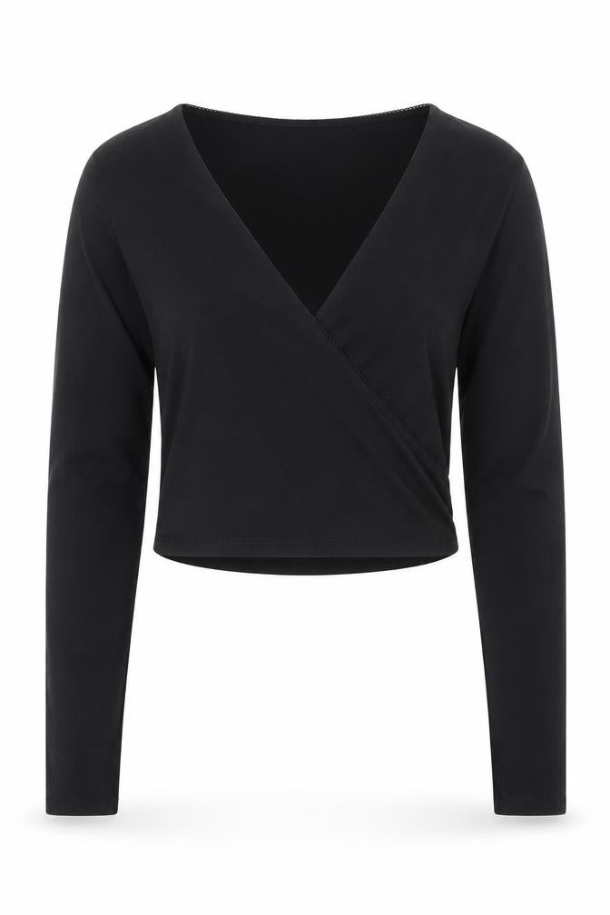 New Look Women's Black Long Sleeve Wrap Jersey Top Size 14