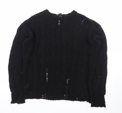 Urban Outfitters Women's Black Cable-Knit Distressed Pullover Jumper Size S