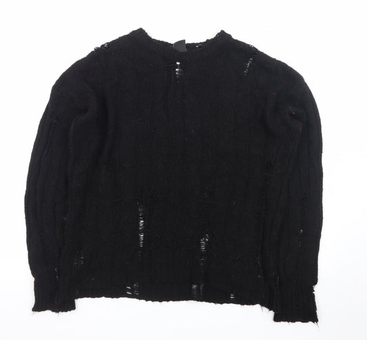 Urban Outfitters Women's Black Cable-Knit Distressed Pullover Jumper Size S
