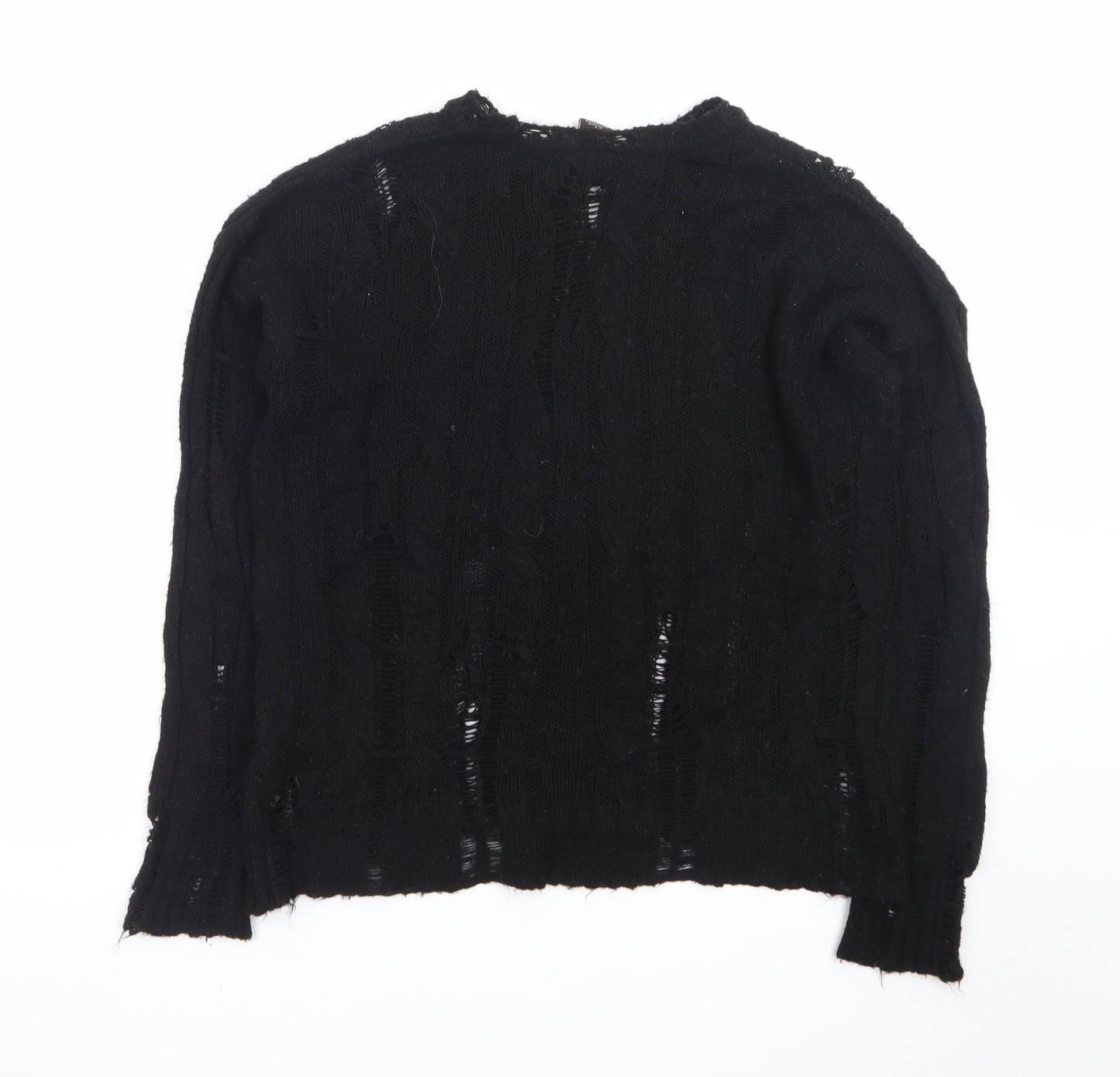 Urban Outfitters Women's Black Cable-Knit Distressed Pullover Jumper Size S