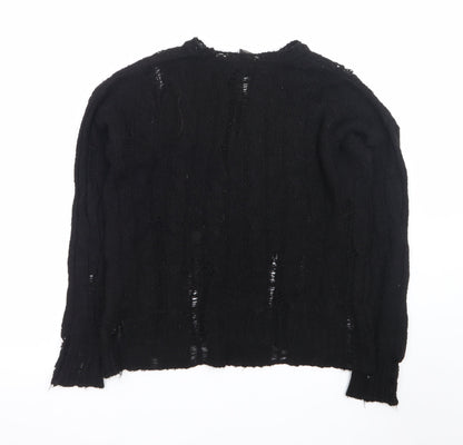 Urban Outfitters Women's Black Cable-Knit Distressed Pullover Jumper Size S