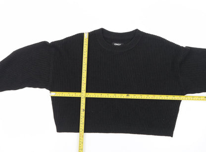 ONLY Womens Black Chunky Knit Crew Neck Long Sleeve Pullover Jumper XS