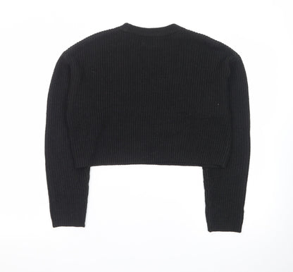 ONLY Womens Black Chunky Knit Crew Neck Long Sleeve Pullover Jumper XS