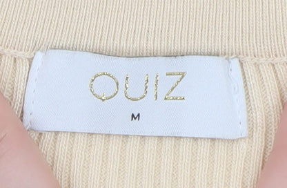 Quiz Womens Beige Long Sleeve Ribbed V-Neck Bodysuit Top Size M
